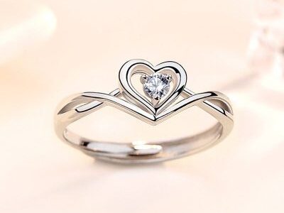 Nhẫn bạc nữ mạ vàng 18k đính đá CZ hình trái tim