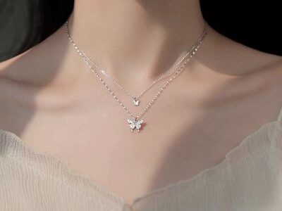 Dây chuyền bạc 2 tầng hình đôi bướm